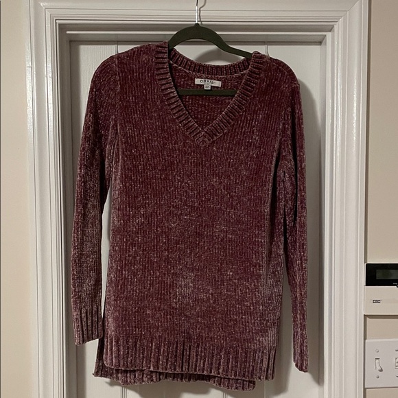 Orvis Women's Maroon V-Neck Chenille Sweater - Picture 1 of 4